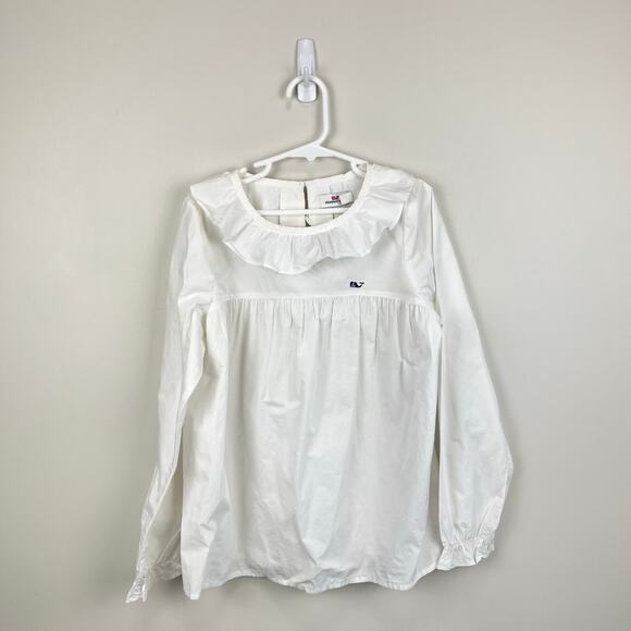 Vineyard Vines White Ruffle Blouse Medium - Picture 1 of 8